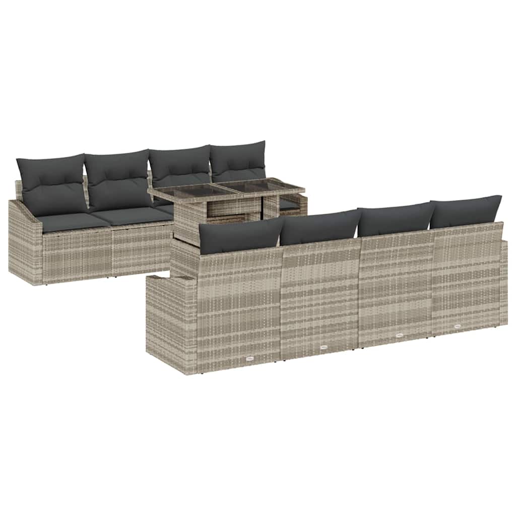 Garten-Sofa-Set mit Speicher 9 pcs Hellgrau Poly Rattan